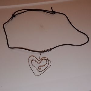 New Handmade wire heart necklace with leather cord